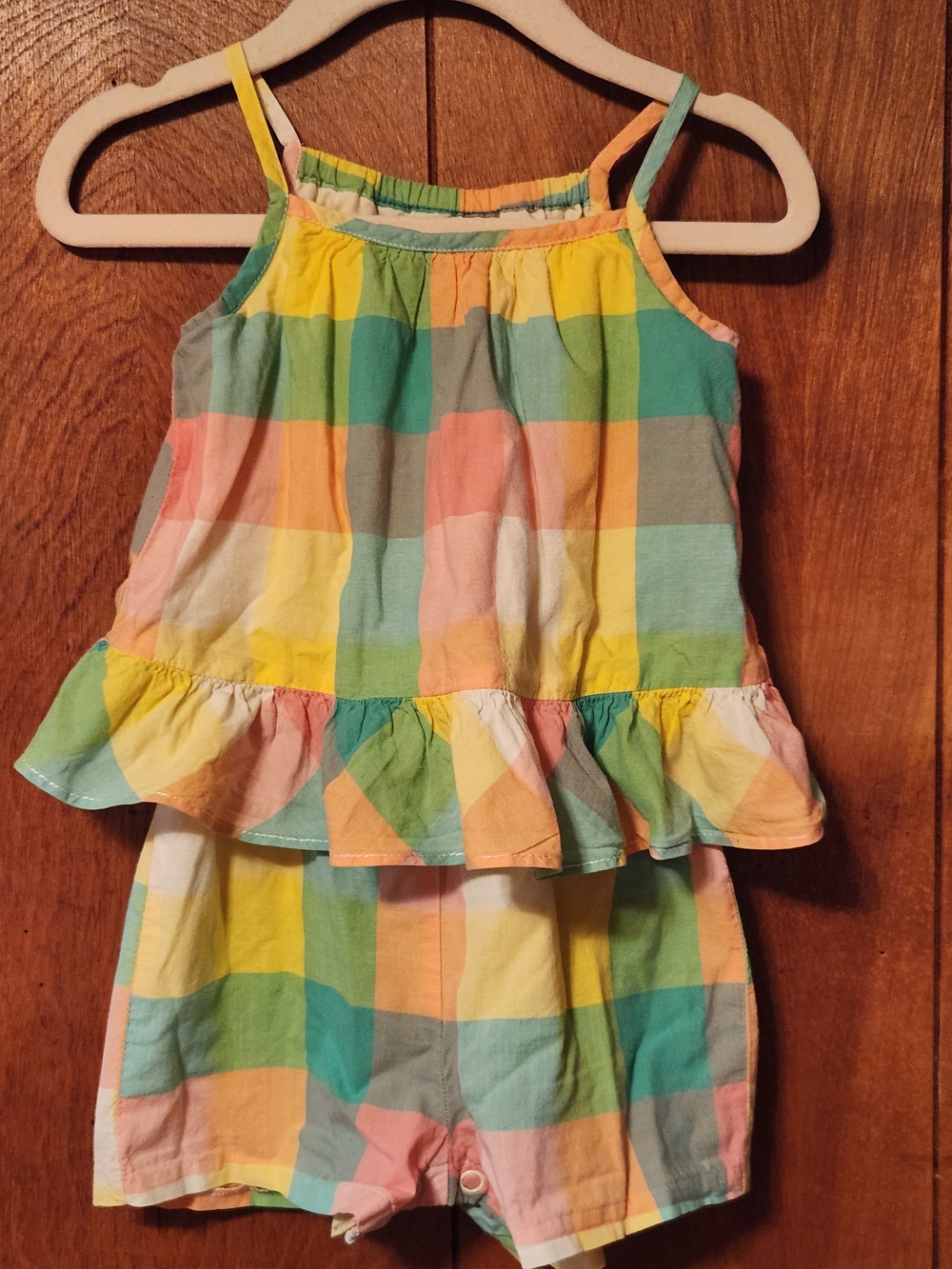 Bonnie Baby Multicolor Pastel Ruffle Romper, Sz-18mons, GUC